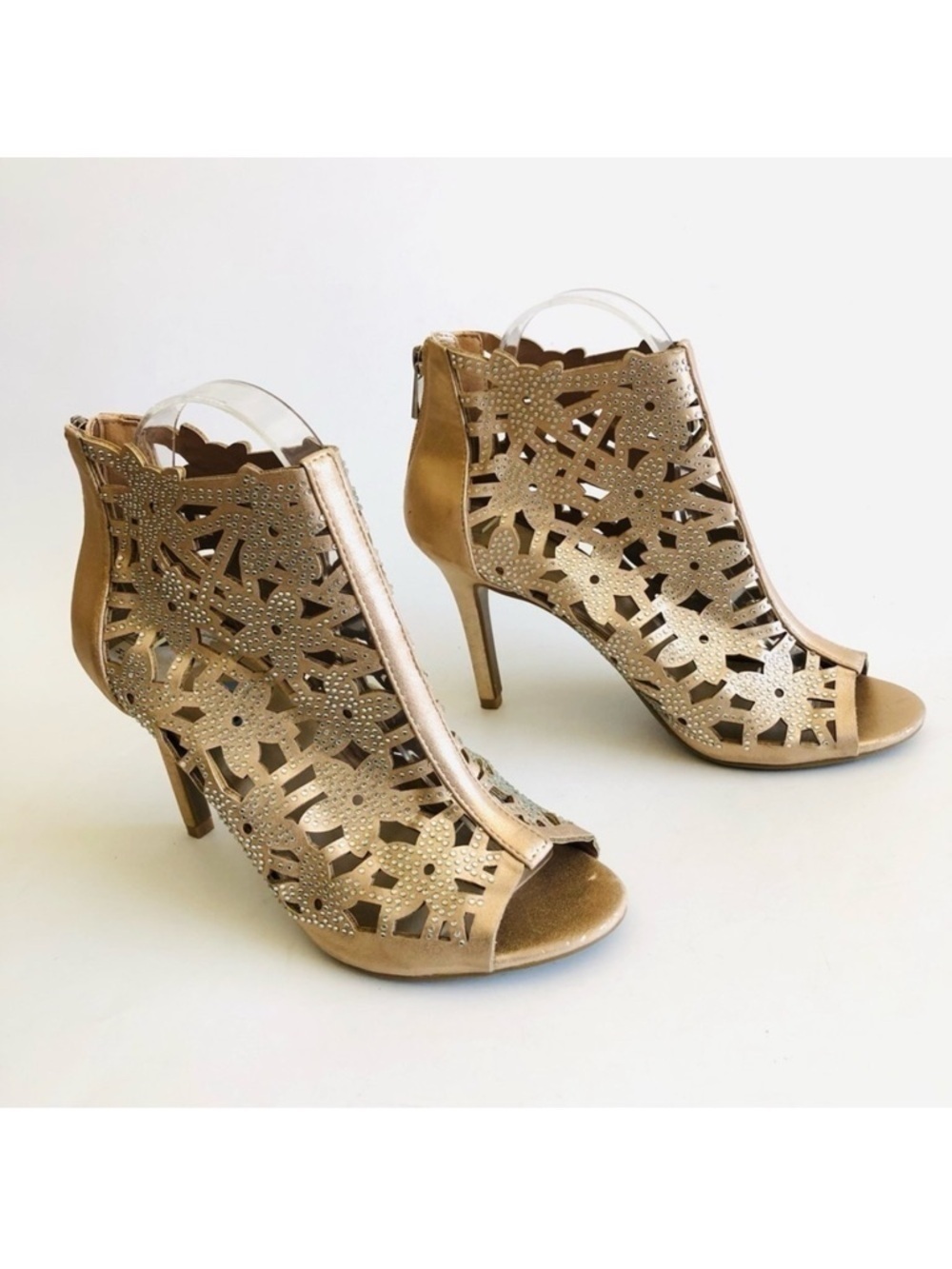 Madeline Stuart Rhinestone Studded Cutout Peep Toe Sandals